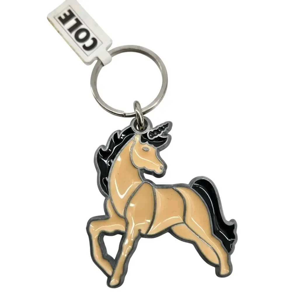 NOS Vintage 80s Unicorn Key Ring Key Chain Stained Glass Style New Old Stock